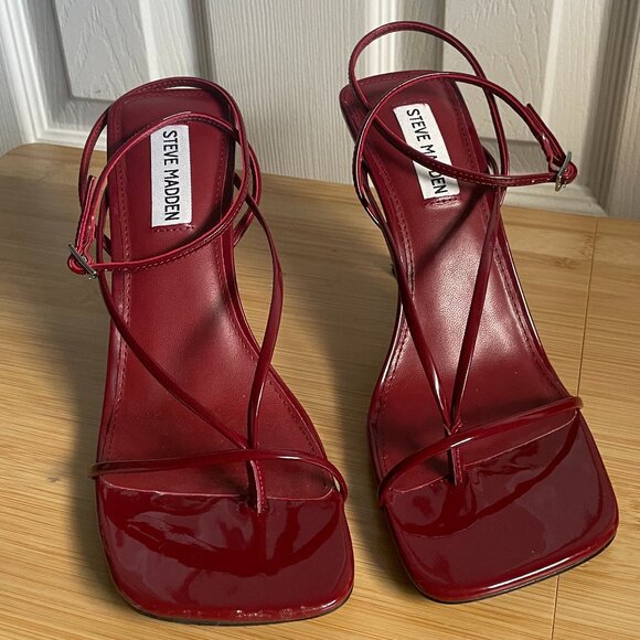 Steve Madden Annie Wine Patent Strappy Heels Size 8 - Picture 3 of 8